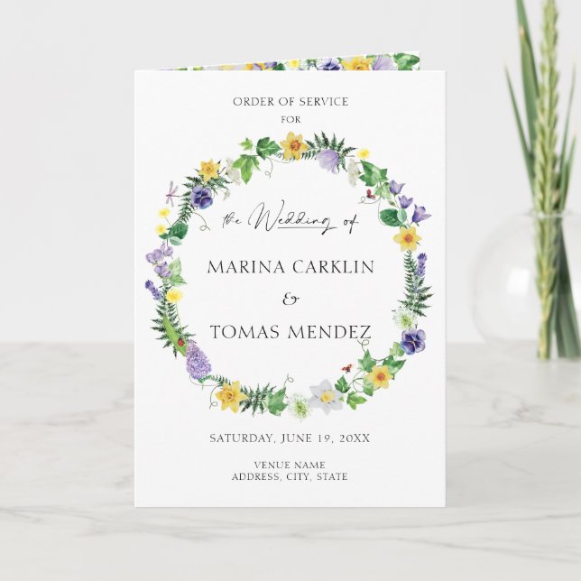 Rustic Wildflower Wedding Order of Service Program (Front)