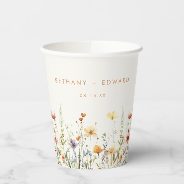 Rustic Wildflower Wedding Paper Cups (Left)