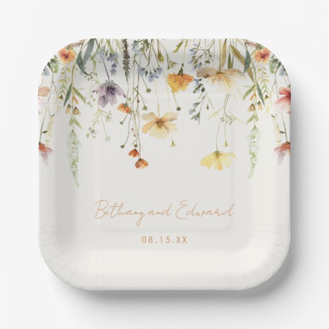 Rustic Wildflower Wedding Paper Plates (Front)