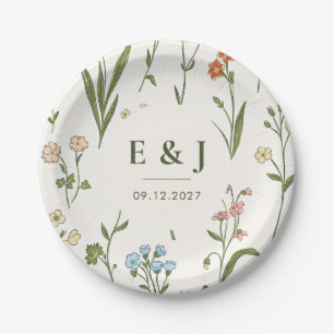 Rustic Wildflower Wedding Personalized Floral Paper Plates