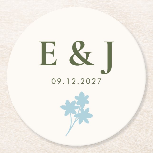 Rustic Wildflower Wedding Personalized Floral Round Paper Coaster (Front)
