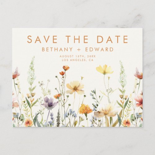 Rustic Wildflower Wedding Save the Date Postcard