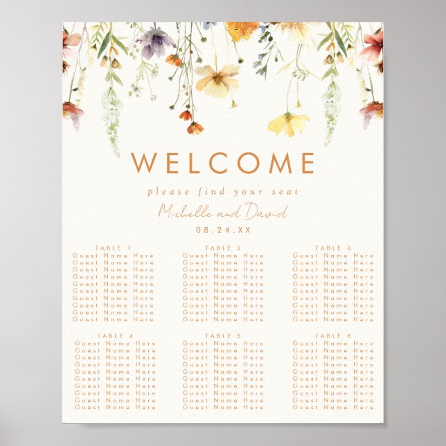 Rustic Wildflower Wedding Seating Chart Poster (Front)
