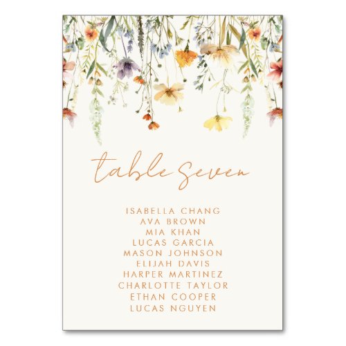 Rustic Wildflower Wedding Table Number