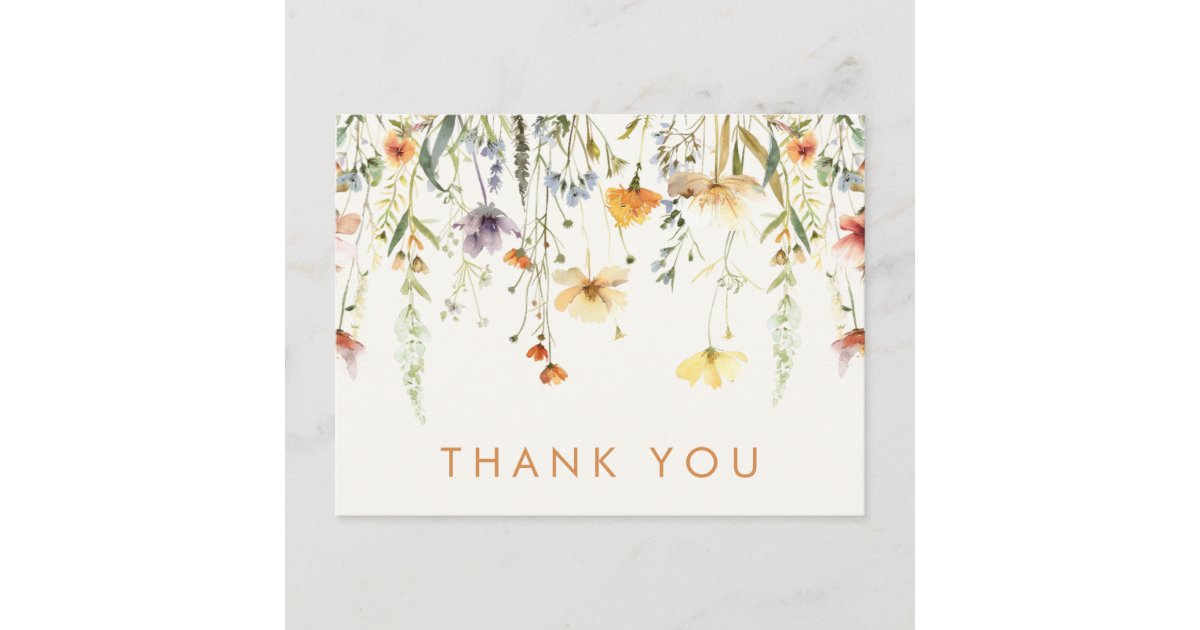 Rustic Wildflower Wedding Thank You Postcard | Zazzle