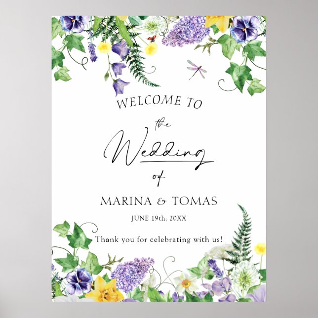 Rustic Wildflower Wedding Welcome Poster (Front)