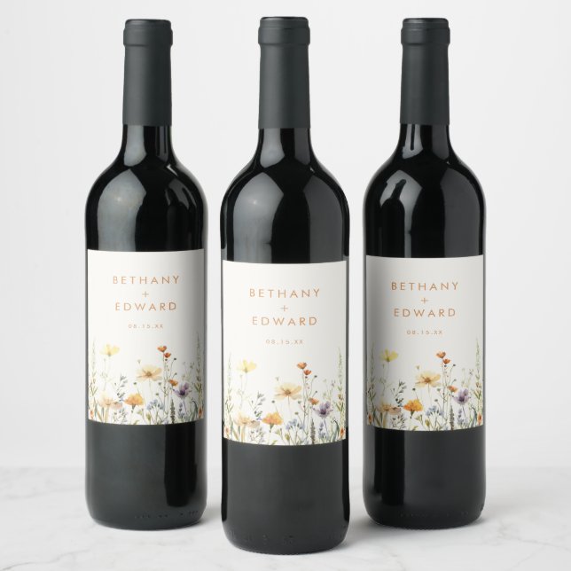 Rustic Wildflower Wedding Wine Label (Bottles)