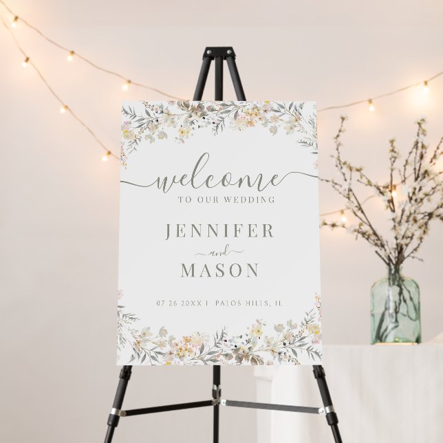Rustic Wildflower Wreath Fall Wedding Welcome Sign (In Situ (Stand))
