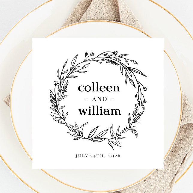 Rustic Wildflower Wreath Folk Wedding Napkins (Creator Uploaded)