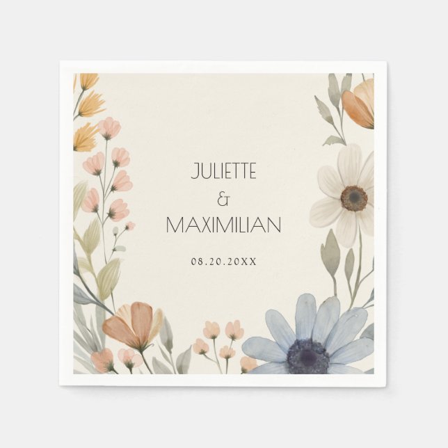 Rustic Wildflower Wreath Garden Wedding Napkins (Front)