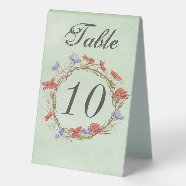 Rustic wildflower wreath table number table tent (Back)