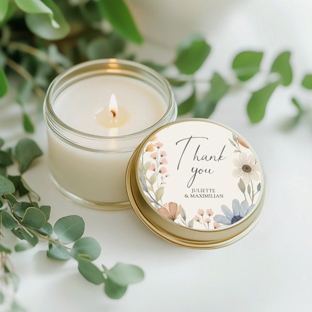 Rustic Wildflower Wreath Thank You Wedding Favor  Classic Round Sticker (Creator Uploaded)