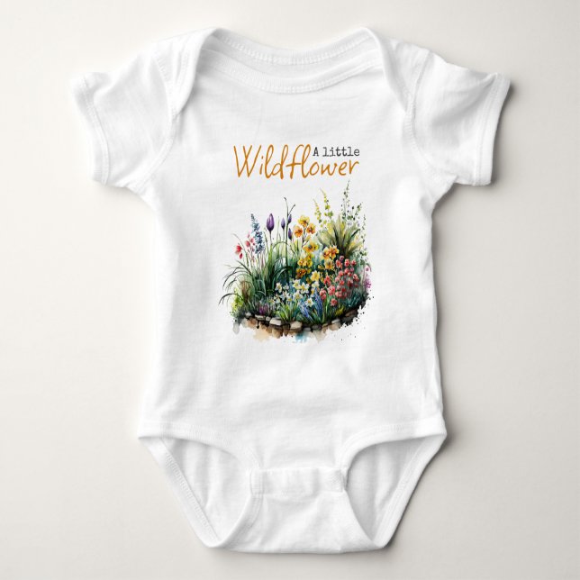 Rustic Wildflower Yellow Boho Floral Baby Shower Bodysuit (Front)