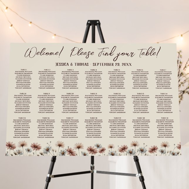 Rustic Wildflowers 21 Table Wedding Seating Chart Foam Board (In Situ (Stand))