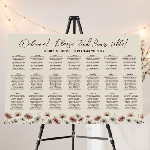 Rustic Wildflowers 21 Table Wedding Seating Chart Foam Board