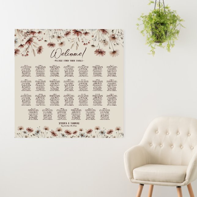 Rustic Wildflowers 27 Table Wedding Seating Chart Foam Board (In Situ (Wall))