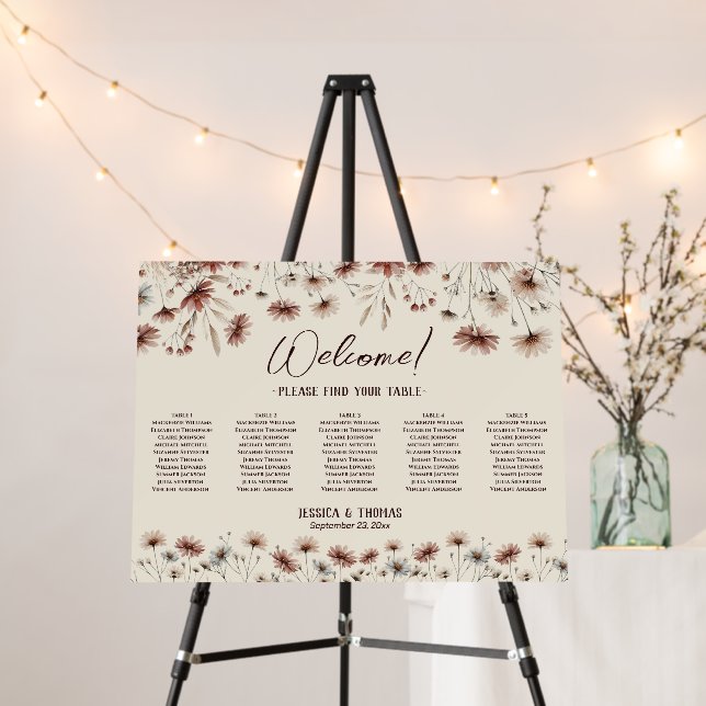 Rustic Wildflowers 5 Table Wedding Seating Chart Foam Board (In Situ (Stand))