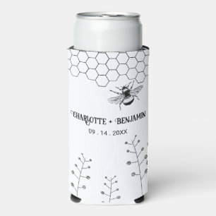 Rustic Wildflowers Beehive Country Wedding Seltzer Can Cooler