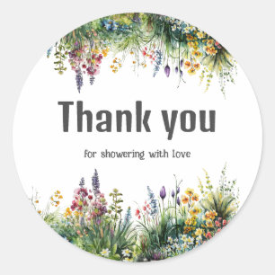 Rustic Wildflowers Boho Chic Floral Baby Shower Classic Round Sticker