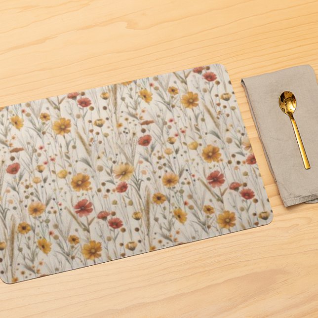 Rustic Wildflowers - Boho Fall Floral Pattern Cloth Placemat (Creator Uploaded)
