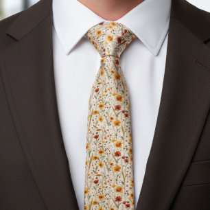 Rustic Wildflowers - Boho Fall Floral Pattern Neck Tie