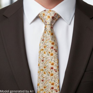 Rustic Wildflowers - Boho Fall Floral Pattern Neck Tie