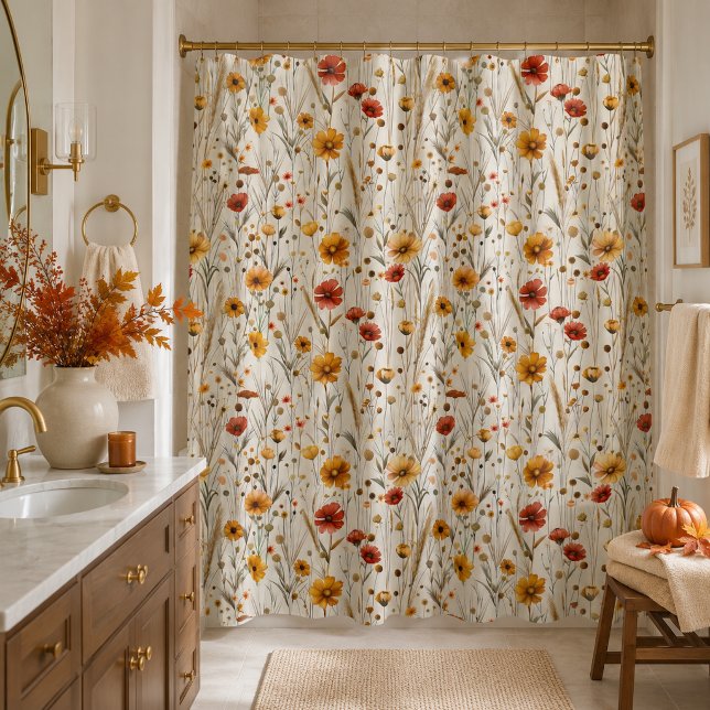 Rustic Wildflowers - Boho Fall Floral Pattern Shower Curtain (Creator Uploaded)