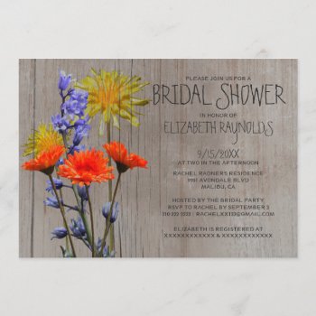Rustic Wildflowers Bridal Shower Invitations by topinvitations at Zazzle