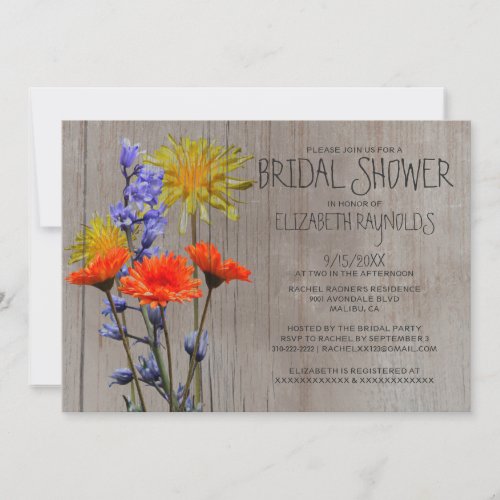 Rustic Wildflowers Bridal Shower Invitations