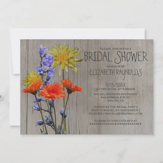 Rustic Wildflowers Bridal Shower Invitations Zazzle