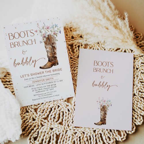 Rustic Wildflowers Brown Boots Bridal Shower Invitation