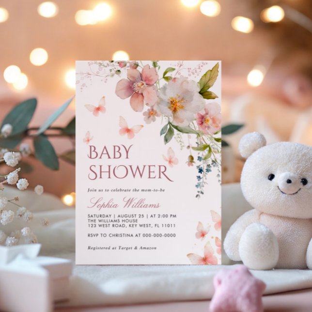 Rustic Wildflowers Butterflies Baby Shower Invitation (Creator Uploaded)