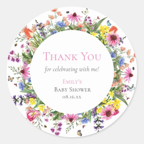 Rustic Wildflowers  Butterflies Thank You Classic Round Sticker