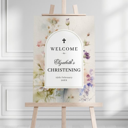 Rustic Wildflowers Christening A2 size Welcome Poster