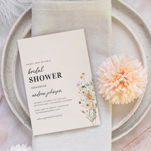 Rustic Wildflowers Country Cream Bridal Shower Invitation
