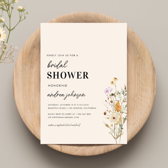 Rustic Wildflowers Country Cream Bridal Shower Invitation (Creator Uploaded)