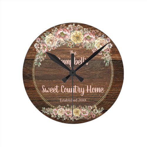 Rustic Wildflowers Country Round Clock