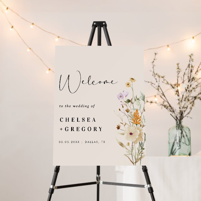 Rustic Wildflowers Cream Boho Wedding Welcome Sign (In Situ (Stand))