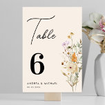Rustic Wildflowers Cream Script Boho Wedding Table Number<br><div class="desc">This modern, stylish table number card, featuring watercolor wildflowers & custom text would make a wonderful addition to your wedding/shower celebration! Easily add your details by clicking on the "personalize" option. 🌸 PLEASE NOTE: The size of this card is 3.5" x 5". If you’d like a larger size, please contact...</div>