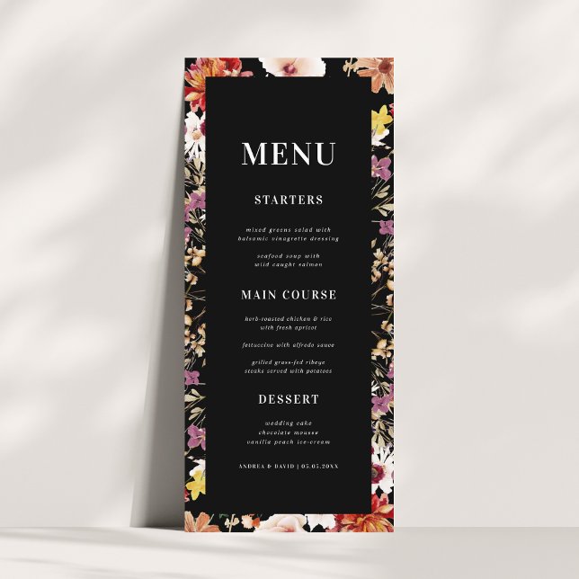 Rustic Wildflowers Dark Blooms Black Wedding   Menu (Creator Uploaded)