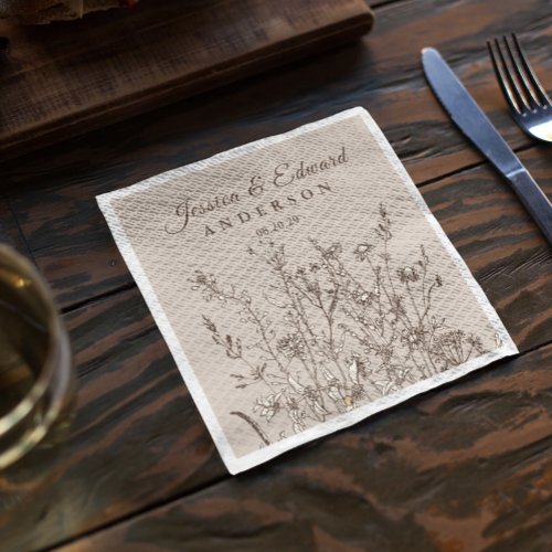 Rustic Wildflowers Earthy Floral Personalized Pape Paper Dinner Napkins
