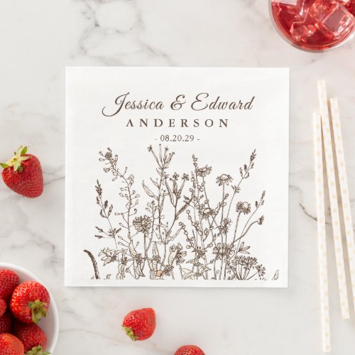 Rustic Wildflowers Earthy Floral Personalized Paper Dinner Napkins