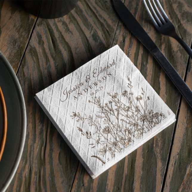Rustic Wildflowers Earthy Floral Personalized Paper Dinner Napkins (Creator Uploaded)
