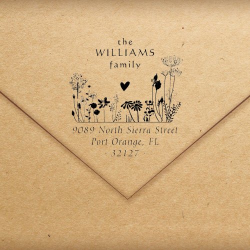 Rustic Wildflowers Elegant Family Return Address Rubber Stamp