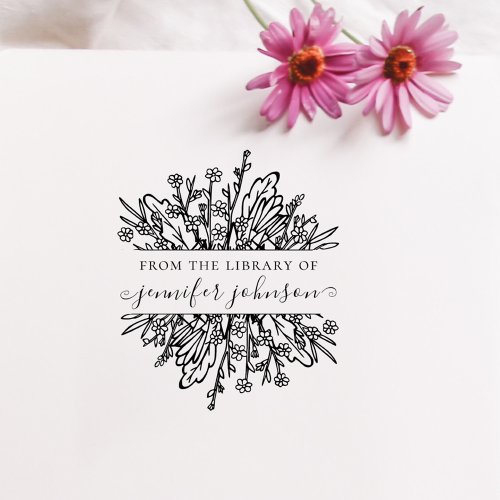 Rustic Wildflowers Elegant Whimsical Library Books Rubber Stamp