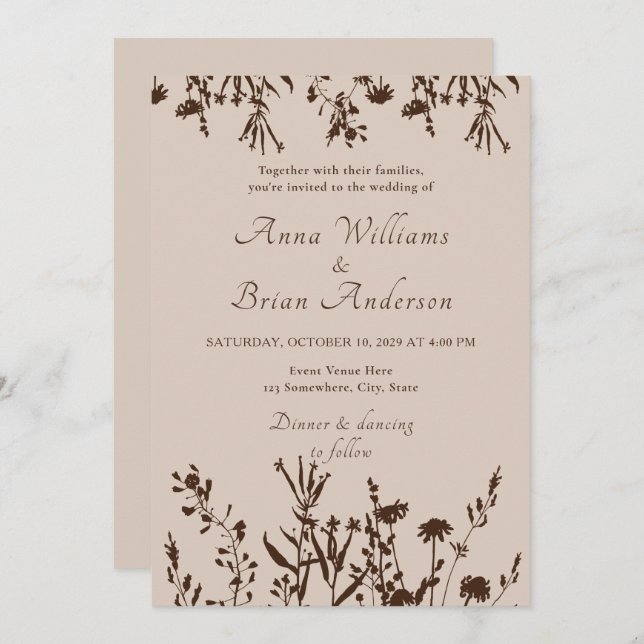 Rustic Wildflowers Fall Meadow Floral Wedding Invitation (Front/Back)