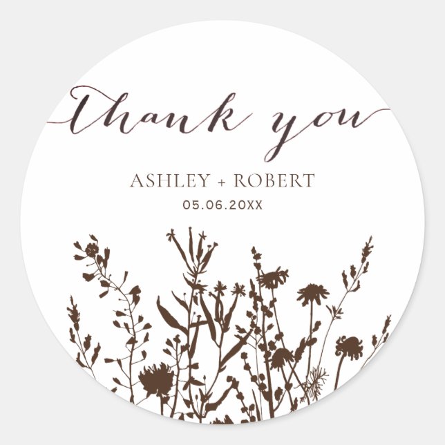 Rustic Wildflowers Fall Meadow Wedding Favor Classic Round Sticker (Front)