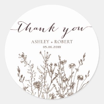 Rustic Wildflowers Fall Meadow Wedding Favor Classic Round Sticker by riverme at Zazzle