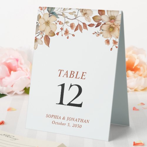 Rustic Wildflowers Fall Wedding Table Tent Sign