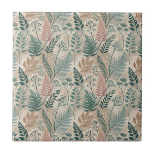 Rustic Wildflowers & Fern Foliage Botanical Design Ceramic Tile